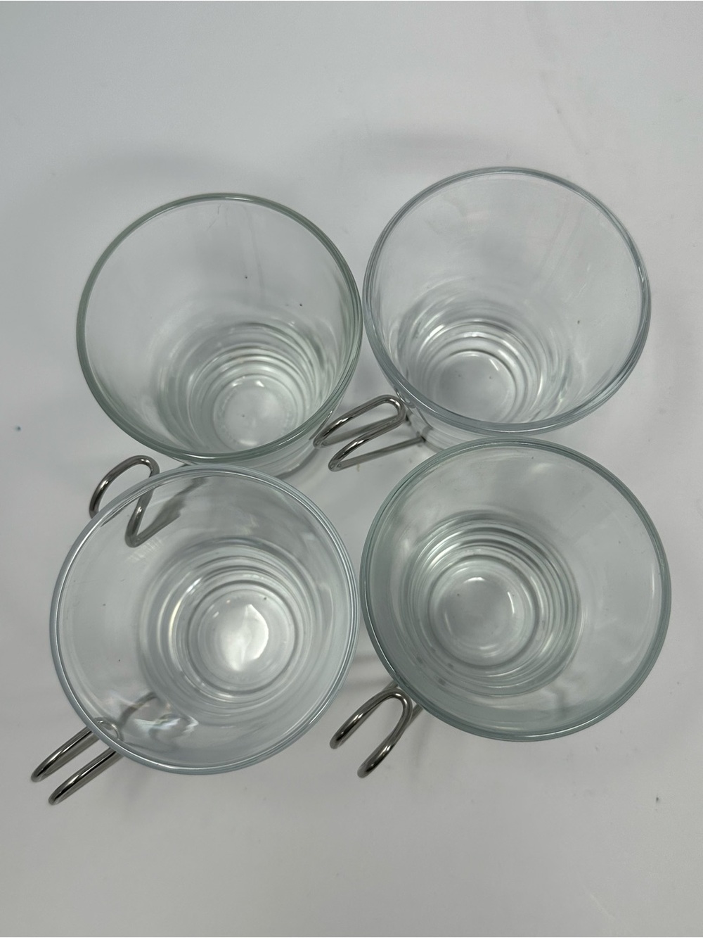 Set of 4 VTG Vitrosax Italy Cappuccino Glass Cups/Mugs Removable Metal Handle - Picture 3 of 6